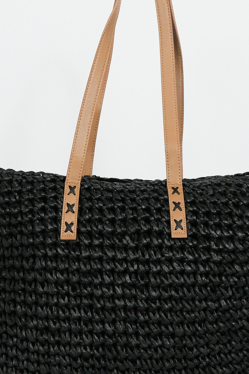 Si̇yah Deri̇ Sapli Hasir çanta Online Satın Al Be Blue